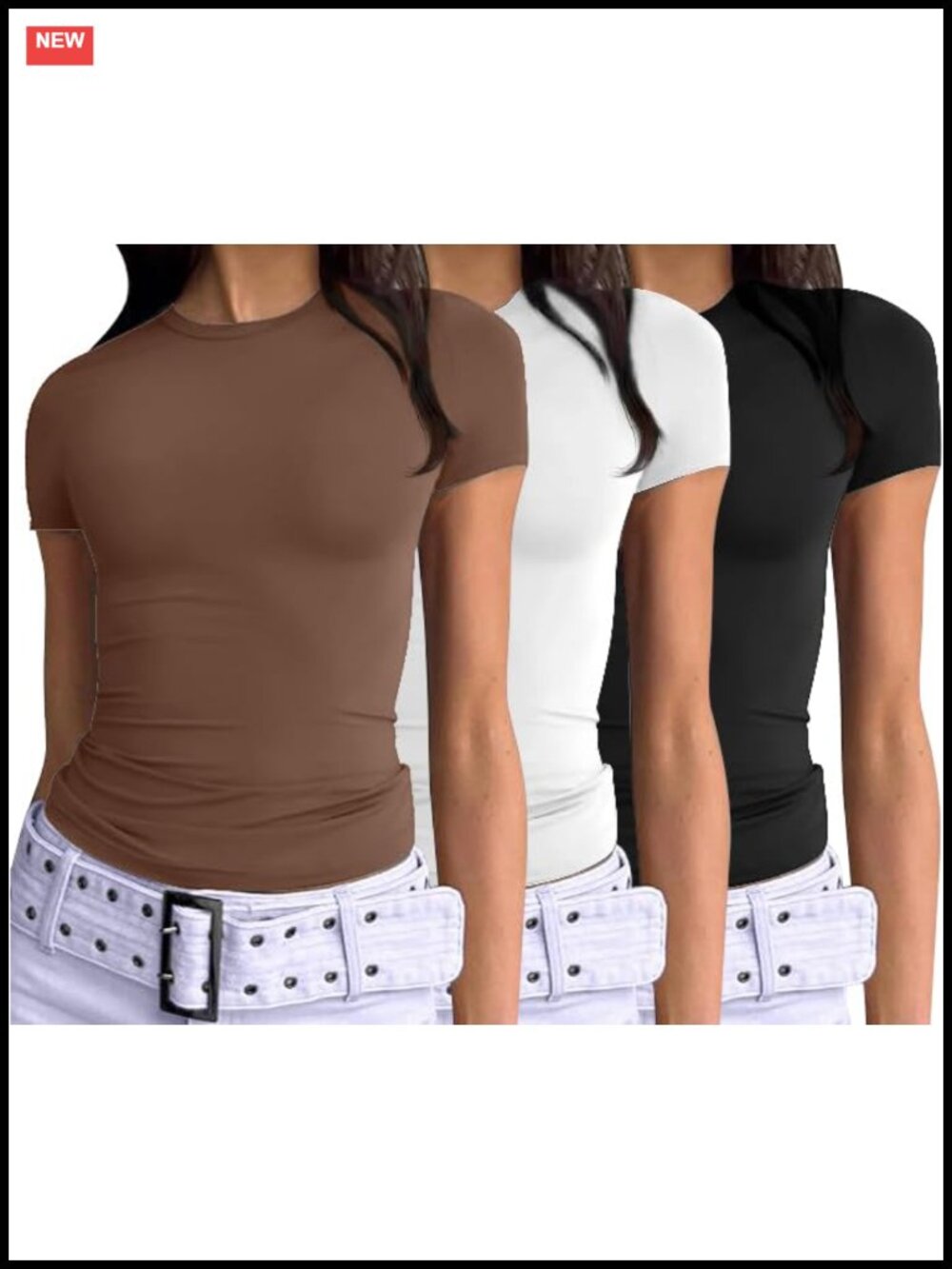 3 Pack Women's Short Sleeve Slim Fit Crop Tops Basic Tight Tees Y2K